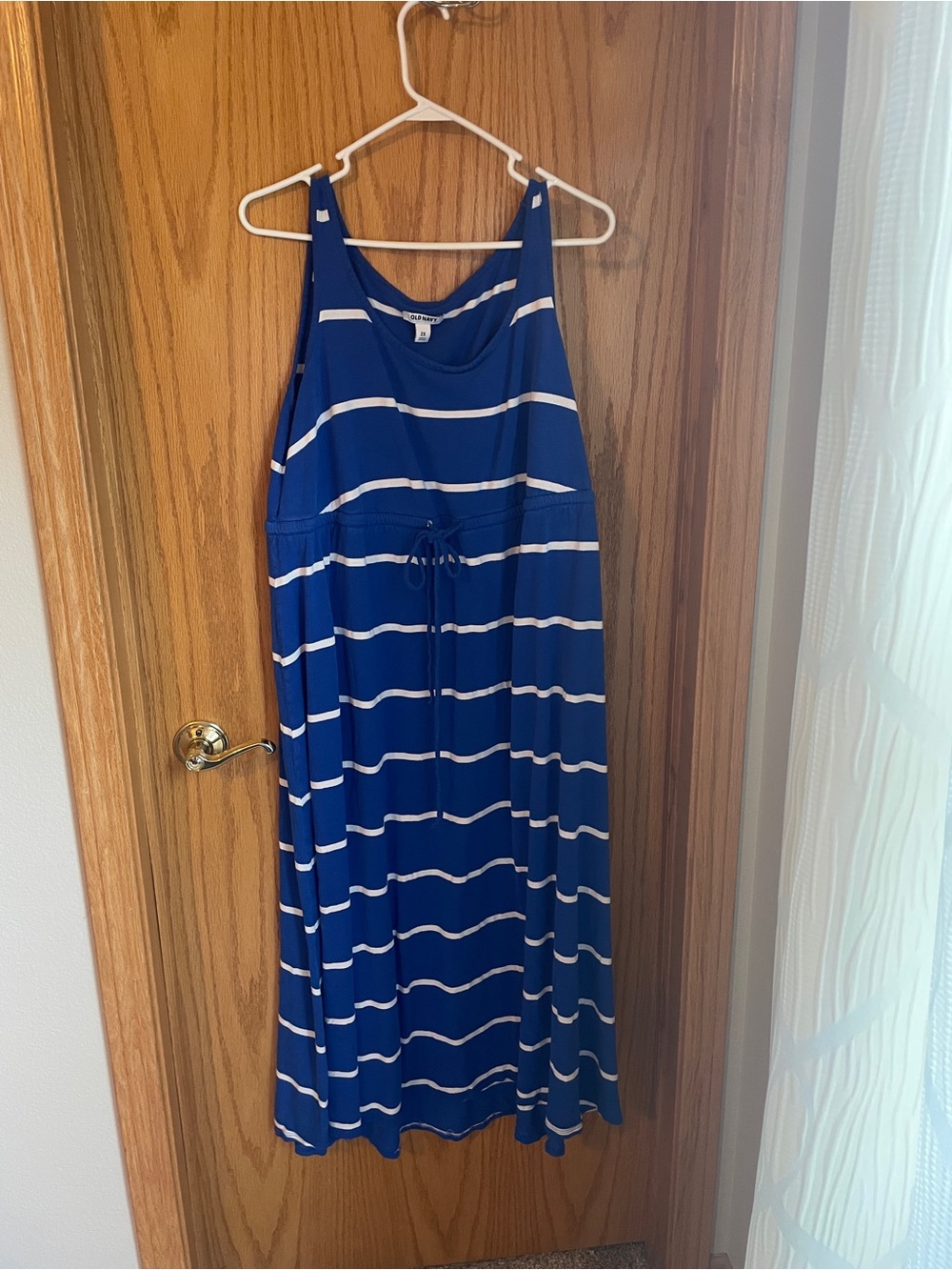 Old Navy Maxi Dress, sleeveless, blue w/ white stripes, 2X